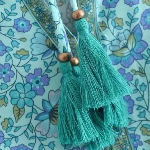 SOLD OUT Aqua Bohemian Floral Camel Long Sleeve Bohemian Gypsy Dress - Picture 5 of 5